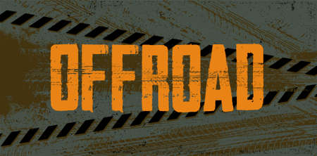 Off-road grunge banner with tire marks in grunge styleのイラスト素材
