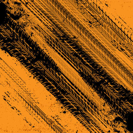 Tire tracks on orange backgroundのイラスト素材