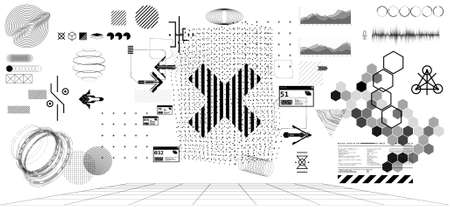 Black & white trendy futuristic elements collectionのイラスト素材
