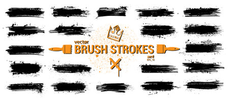 Detailed collection grunge brushes. Isolated ink traces, strokes textureのイラスト素材