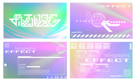 Holographic gradient texture set. Neon backgroundのイラスト素材