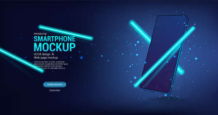 Futuristic blue Mobile Phone Mockup with Neon Linesのイラスト素材