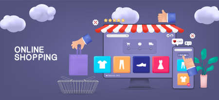Online store concept. 3D Bannerのイラスト素材