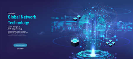 Global network technology in futuristic style with hologram Earth Globeのイラスト素材