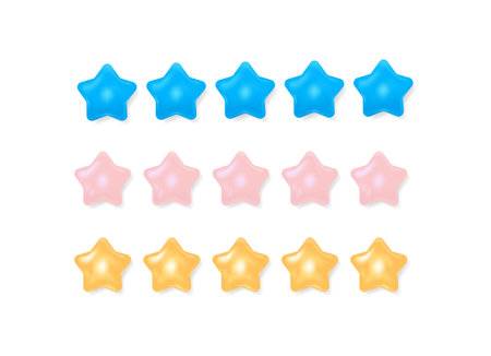 Five stars in 3d style and 3 different colorsのイラスト素材