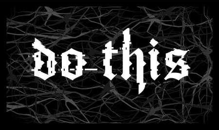 Gothic lettering in glitch style on dark abstract background. Brutalism styleのイラスト素材