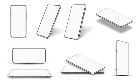 3D realistic smartphones in different anglesのイラスト素材