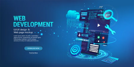 Web banner - Development of a website and applications for mobile phonesのイラスト素材