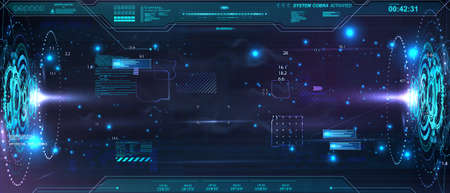 Horizontal abstract holograms with HUD interfaceのイラスト素材