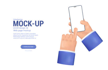 Cartoon realistic mockup hands with smartphoneのイラスト素材