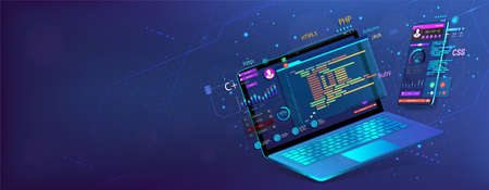 Banner Software UI and development for different devicesのイラスト素材