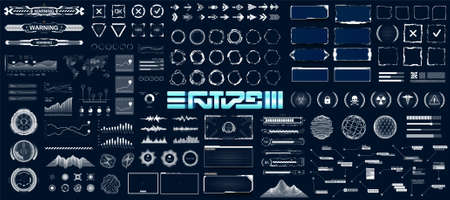 HUD box digital elements for futuristic UI, UX and GUI projectsのイラスト素材