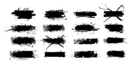 Black set ink brushstroke and paint brush template with splashes grungeのイラスト素材
