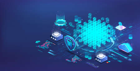 Financial technologies on the blockchain system for crypto currencyのイラスト素材