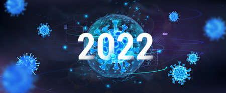 The world of 2022 is fighting the coronavirus (covid-19) pandemicのイラスト素材