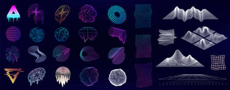 Retrofuturism and memphis vaporwave geometric shapesのイラスト素材
