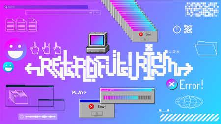 Old elements interface. Retro vaporwave desktop with user interface elementsのイラスト素材