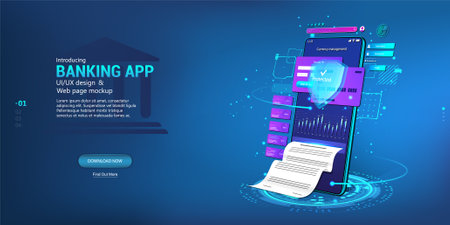 Online banking and wallet app with e-payment, documentation and receipts on smartphone Appのイラスト素材