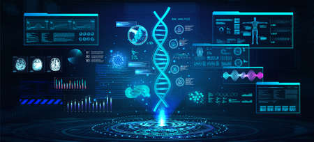 Hi-tech healthcare diagnostic. HUD, UI, GUI interface and DNA scanのイラスト素材