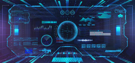 Cyberspace through virtual reality glasses with futuristic hud interface. Head-up displayのイラスト素材