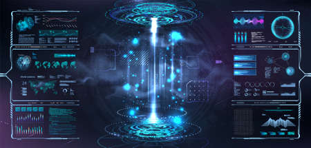 3D lab with circle portal or hologram blank with HUD interface for UI, UX, Web presentationのイラスト素材