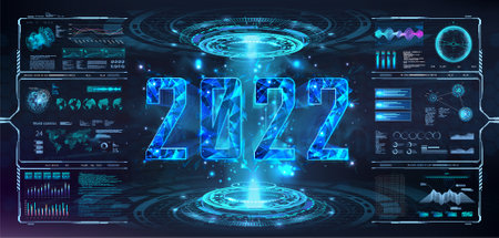 Modern Hi-tech banner with hologram 2022 in polygonal styleのイラスト素材