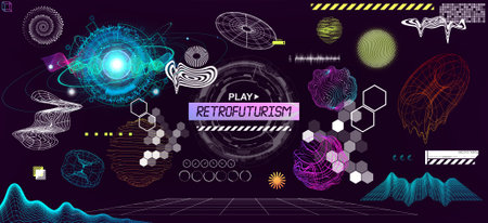 Cyberpunk style. Holographic retrofuturistic trendy set in 80s-90s and vaporwaveのイラスト素材