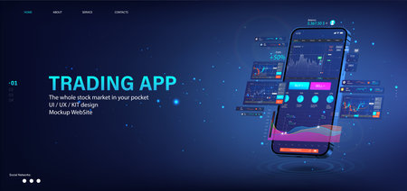 Crypto App for trading on mobile phone. Template 3D Smartphoneのイラスト素材