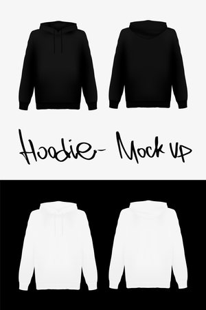 Hoodie vector mockup black and white front and back viewのイラスト素材