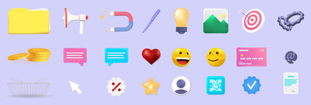 Business and social media 3D icons. Set objects for Appのイラスト素材