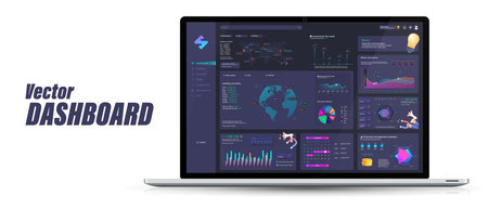 Laptop with dashboard mockup. 3D vector template admin panelのイラスト素材