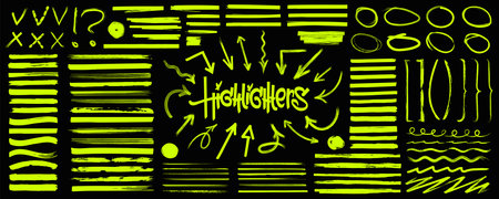 Hand-drawn marker highlighters. Handwritten notes for textのイラスト素材