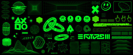 Psychedelic Rave trip elements. Acid rave conceptのイラスト素材