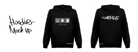 Futuristic style print for hoodie. Trendy black hoodie with silk screenのイラスト素材