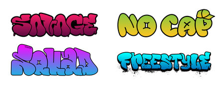 Street art graffiti graphic set. 3D street art with spray effectのイラスト素材
