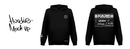 Trendy black hoodie with white futuristic lettering printのイラスト素材