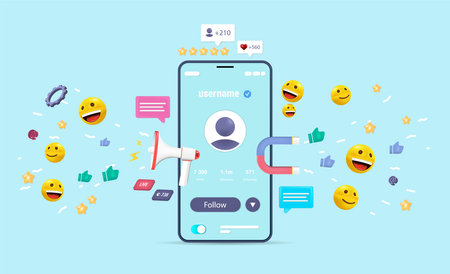 Digital social marketing, 3d illustration of the concept of social communications via mobile appのイラスト素材
