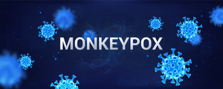 Infection Monkeypox virus in 2022. Healthcare banner with 3D bacteriaのイラスト素材
