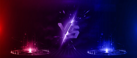Futuristic Versus Battle Banner - blank image. Red and Blue hologramsのイラスト素材