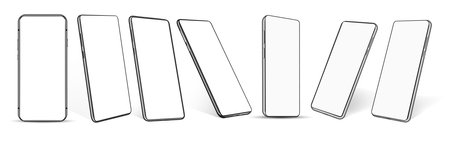 Realistic collection of 3D smartphone mockups with blank white screensのイラスト素材