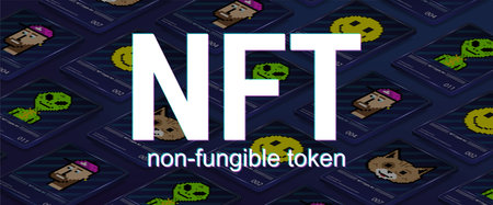 Banner NFT with isometric crypto arts in background. NFT token in crypto artworkのイラスト素材