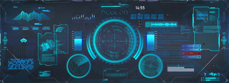 FUI HUD virtual reality, view from the helmet. Sci-fi Head-up displayのイラスト素材