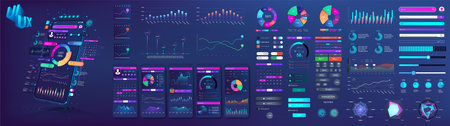 Modern UI, UX, KIT and Web elements set. Diagram mockup dashboardのイラスト素材