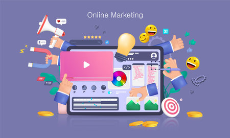 Online marketing, SEO concept. 3D Realistic cartoon illustrationのイラスト素材