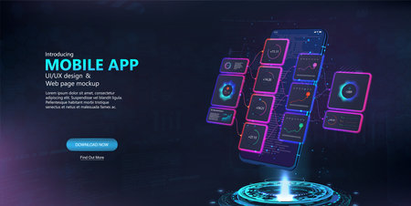 Mockup Mobile App UI, UX, KIT in 3D smartphoneのイラスト素材