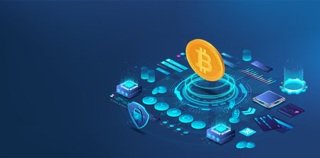 Farm for the extraction cryptocurrency, Bitcoin, ethereumのイラスト素材