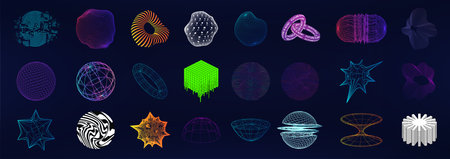 Spheres 3D in retrofuturistic style. Universal geometric shapesのイラスト素材