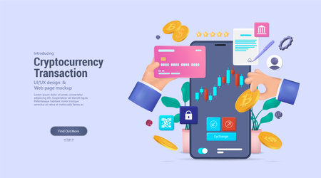Cryptocurrency transaction online on Mobile App - Mobile banking or walletのイラスト素材