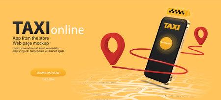 Taxi App banner. Online service for order taxi in application smartphoneのイラスト素材