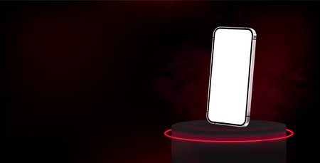 Dark banner with a smartphone in black and red colorsのイラスト素材